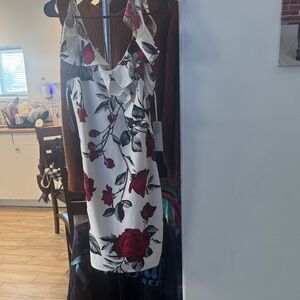 Floral Ruffle Dress - Red and White